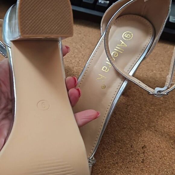 Allegra K Sandals Block Heels Solid Rhinestone Ankle Strap Sandals Silver 9 - Picture 5 of 5